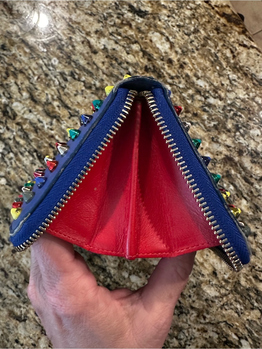 Christian Louboutin Electric Blue Studded Zip-Around Wallet - Picture 12 of 16